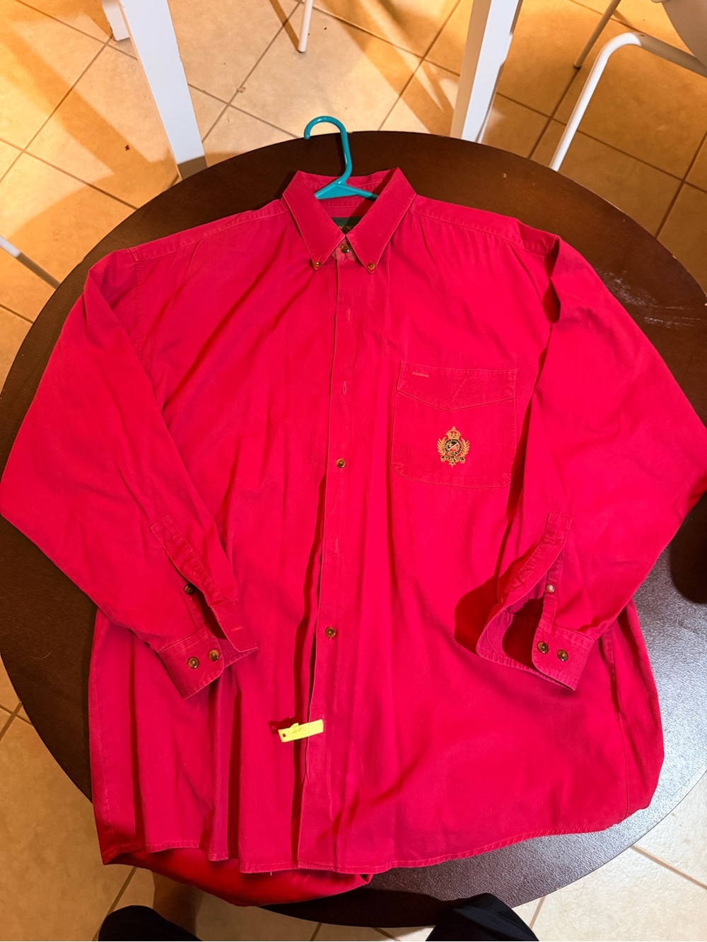 Men's Button-Down Dress Shirt in Vibrant Red with Chest Emblem